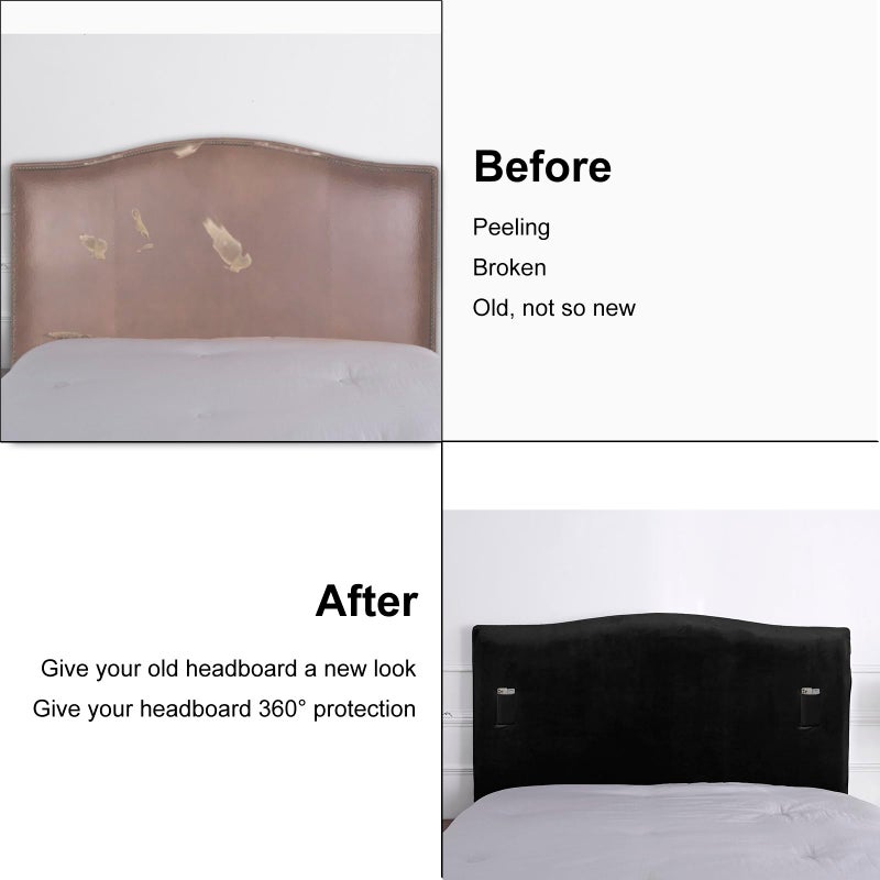 WOMACO Bed Headboard Slipcover Protector Stretch Solid Color Dustproof Cover for Bedroom Decor (Length (35" - 50"), Black-Plush) - Image 3
